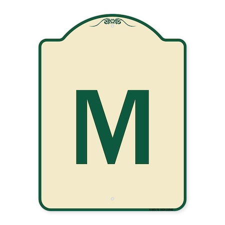 Signmission Designer Series Sign W/ Letter M, Tan & Green Heavy-Gauge Aluminum Sign, 24" x 18", TG-1824-22940 A-DES-TG-1824-22940